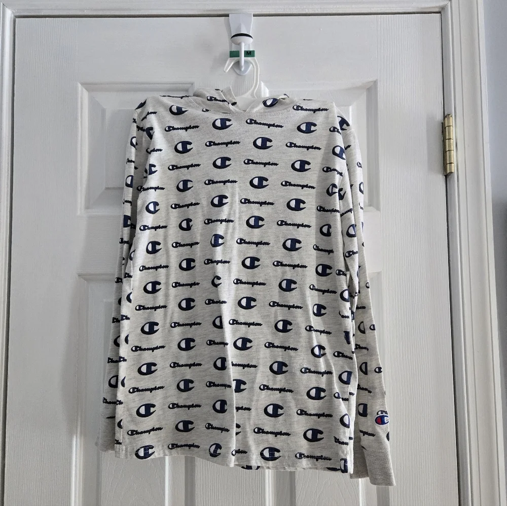 Champion Gray Logo Boys Medium Hooded Shirt